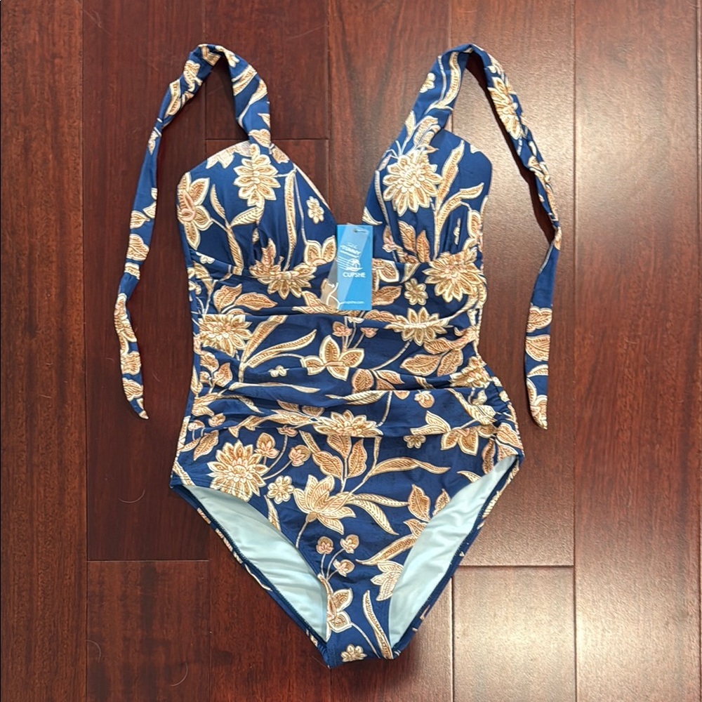 Cupshe Boho Halter Ruched Tummy Control One-Piece (Medium)